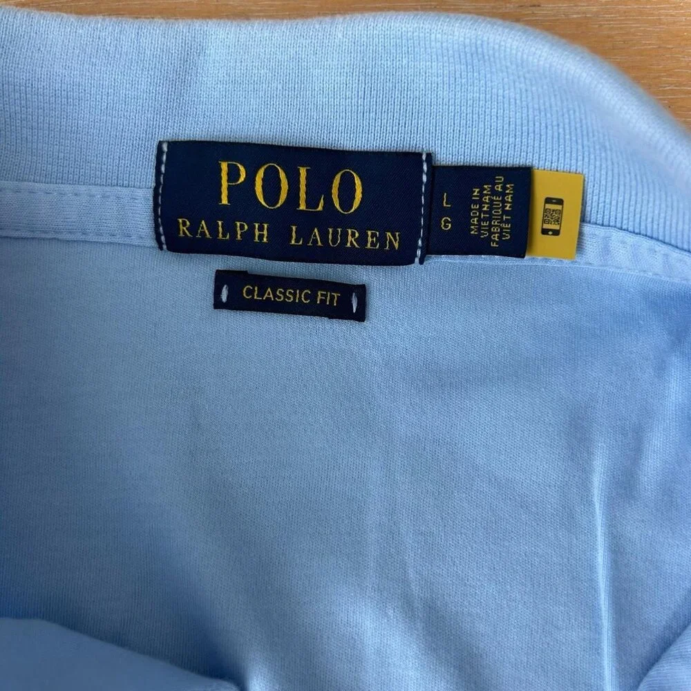 Polo Ralph Lauren Polo Shirt Mens Large Light Blue Classic Fit‎ Flesh Pony Golf